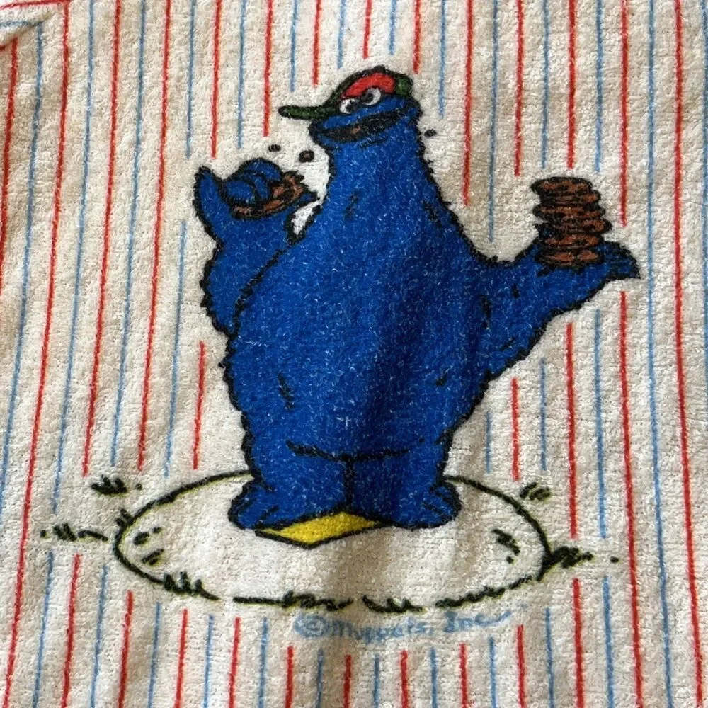 VTG Baby Sesame Street Baseball Terry Footy Pajamas Size 1 18.5-23 Lbs. JC Penny